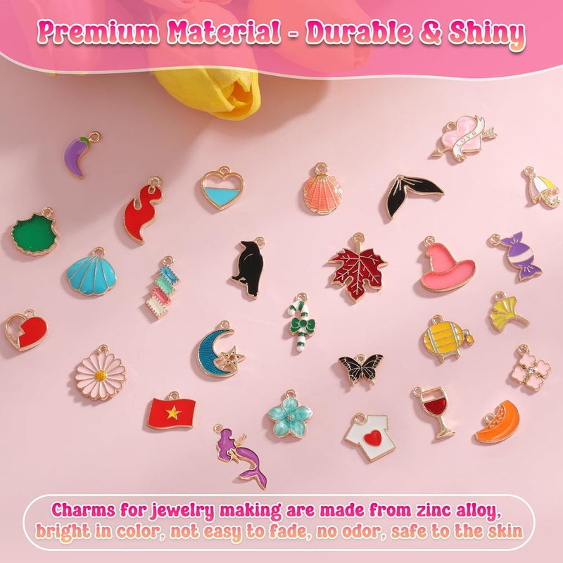 Acejoz 200Pcs Charms for Jewelry Making, Assorted Wholesale Mixed Bulk Metal Earring Bangle Charms for DIY Necklace Bracelet Jewelry Making and Crafting (Enamel Color) - Image 3